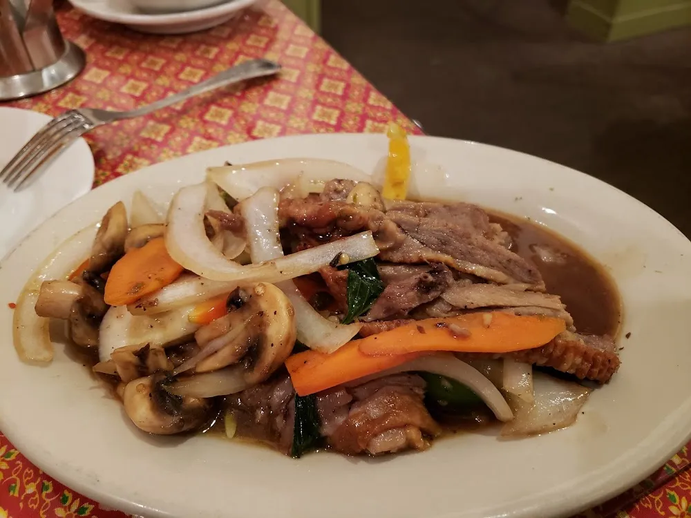 Duck Basil with Mushrooms Onions and Peppers